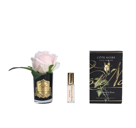 Бутон розы диффузор ROSE BUD champagne pink, черная ваза, 1 спрей 5 мл Cote Noire Розовый