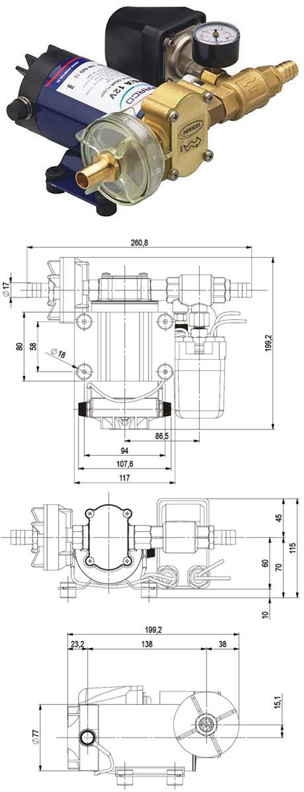 Автоматическая нагнетательная помпа, 26 л/мин, напряжение питания 24 В. (10014875)