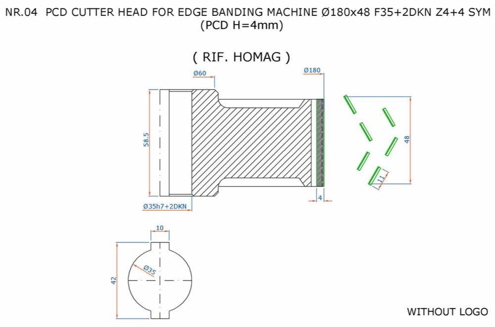 PCD фреза D.180x48x35+DKN Z=4+4 H=4 SYM