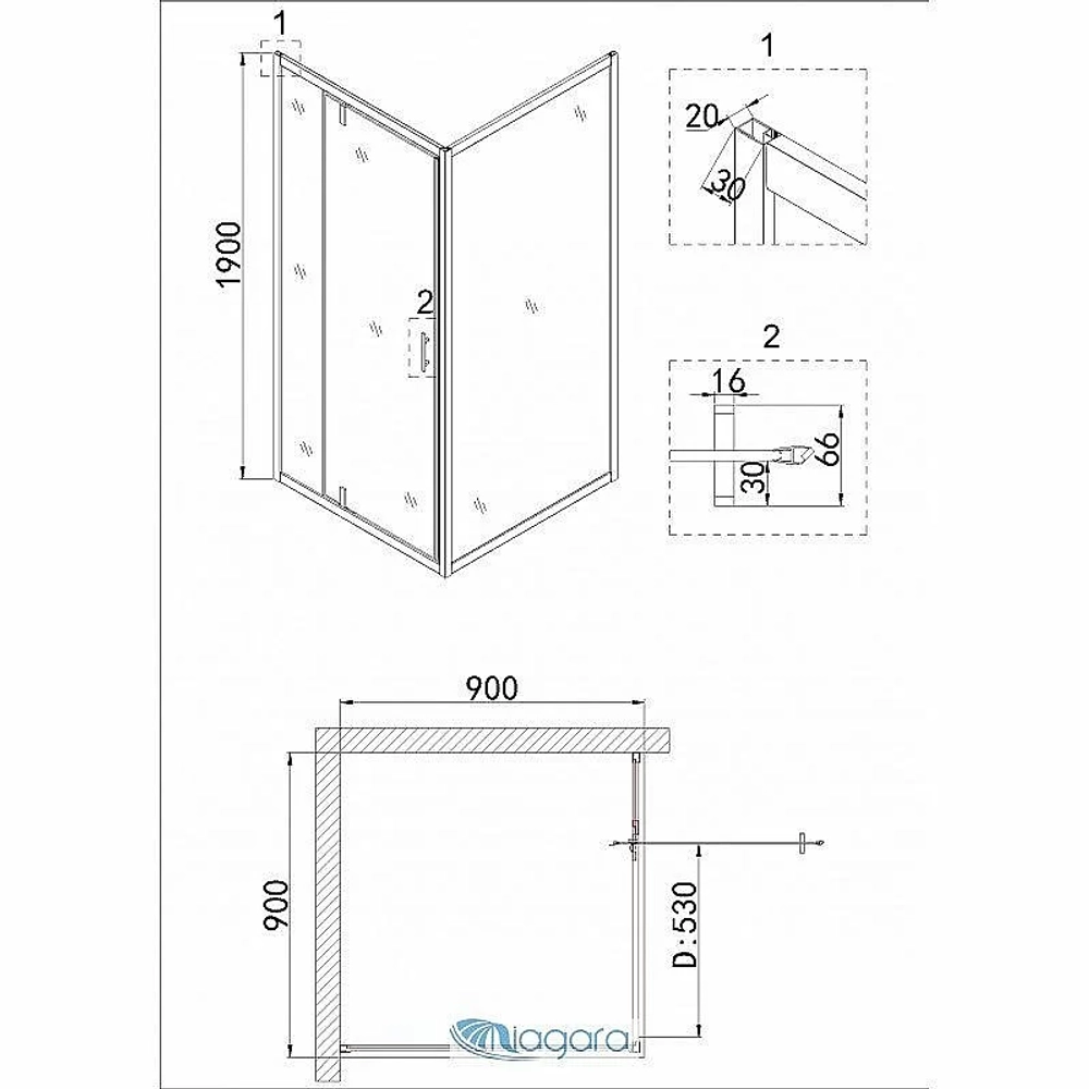 Душевой уголок Niagara Nova NG-0290-08 BLACK 90х90