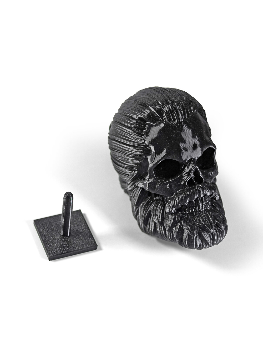 Бородатый череп с хвостом, фигурка для декора интерьера, арт-объект, коллекционный предмет, 3D печать, черный 16 см.