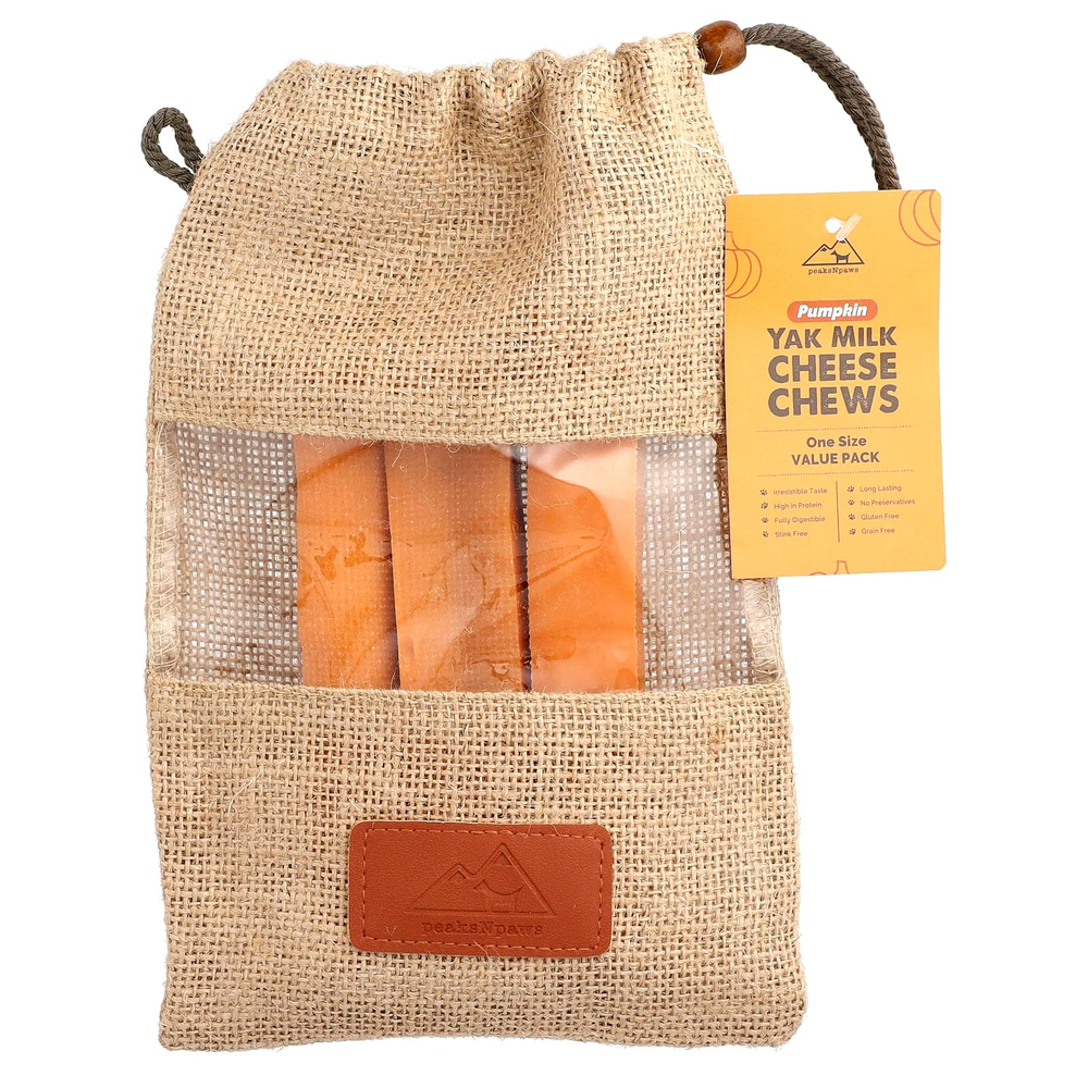 peaksNpaws, жевательные таблетки с сыром и молоком яка, для собак, со вкусом тыквы, 3 жевательные таблетки, 300 г (10,5 унции)