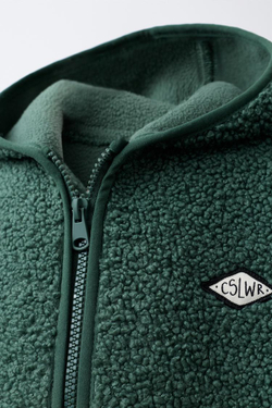 ZARA КУРТКА ИЗ ИСКУССТВЕННОЙ ОВЧИНЫ С КАПЮШОНОМ, ЗЕЛЕНЫЙ