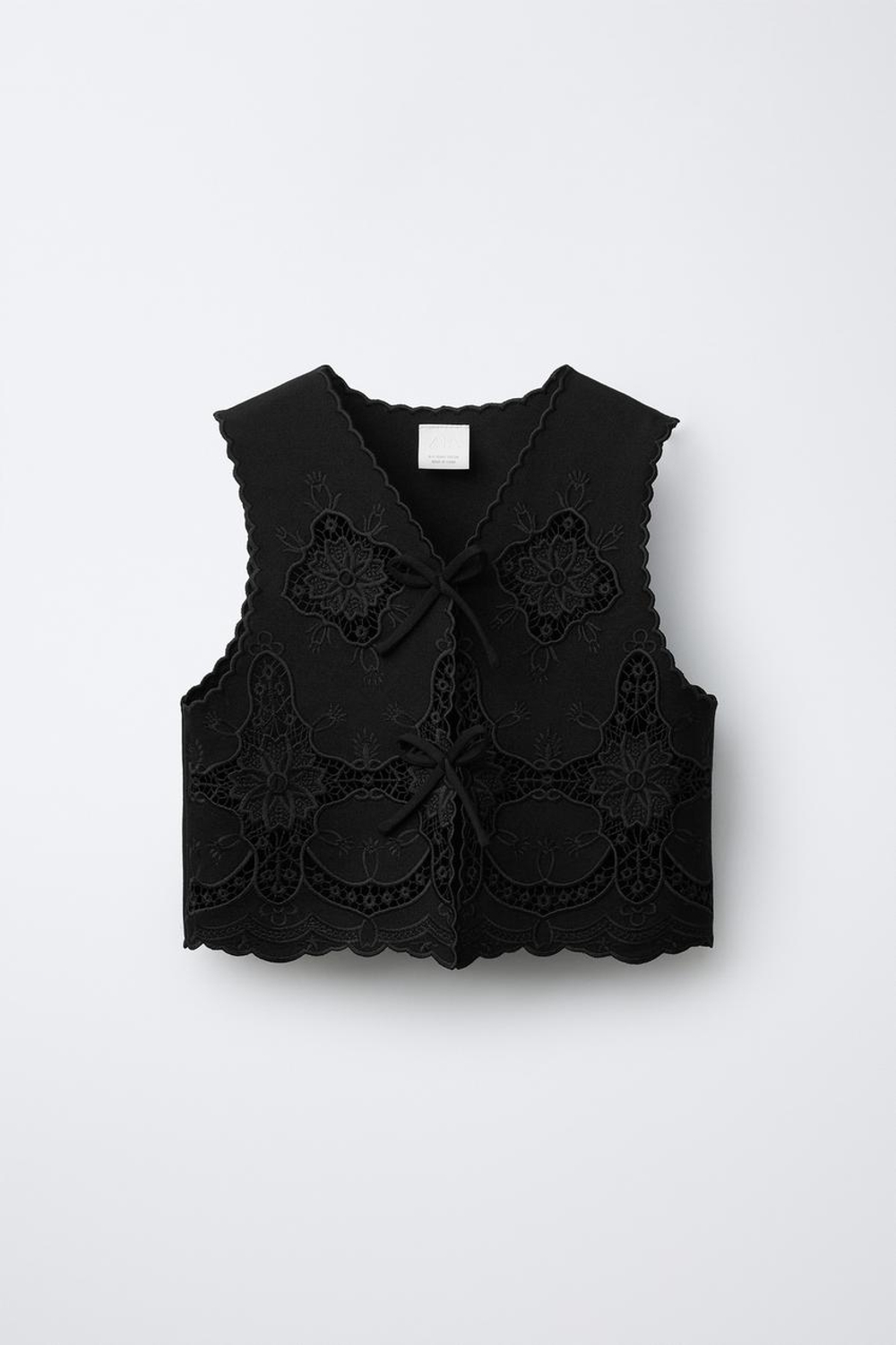 ZARA ЖИЛЕТ С ВЫШИВКОЙ, ЧЕРНЫЙ