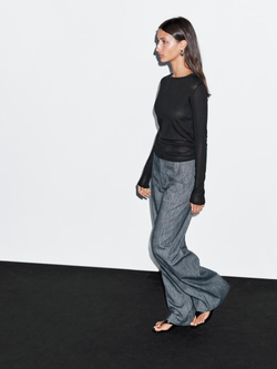 Massimo Dutti Футболка из 100% хлопка с деталями на воротнике, черный