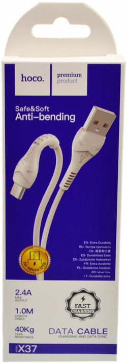 Кабель USB - микро USB HOCO X37 Cool power, 1м, 2.1A, белый