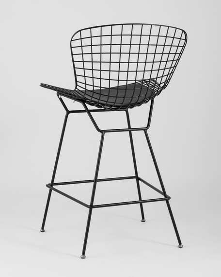 Полубарный стул Bertoia черный с черной подушкой