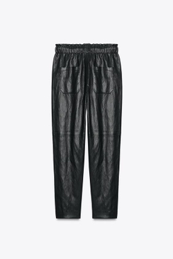 ZARA БРЮКИ ИЗ ИСКУССТВЕННОЙ КОЖИ, ЧЕРНЫЙ