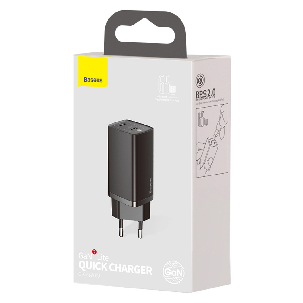 Зарядное устройство Baseus GaN2 Lite Quick Charger C+C 65W - Black