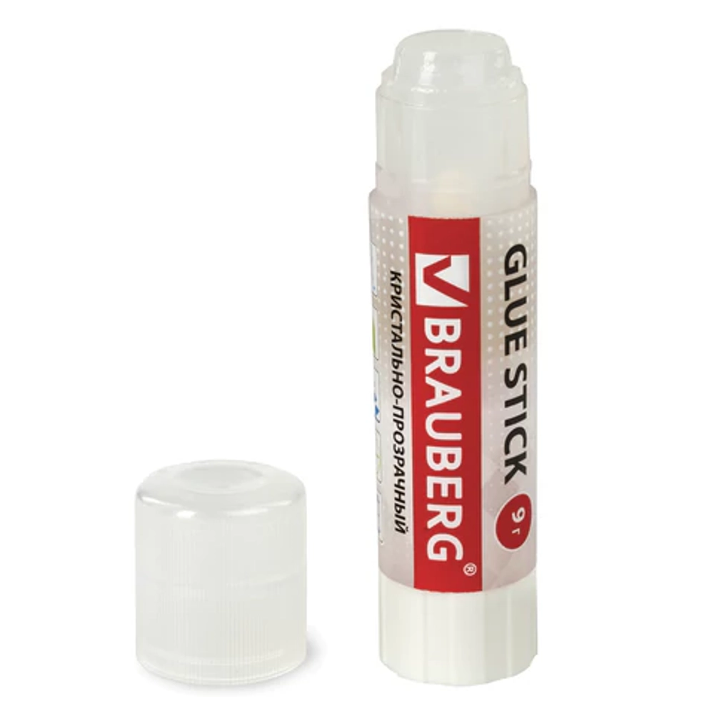 Клей-карандаш BRAUBERG "Crystal", 9 г, прозрачный