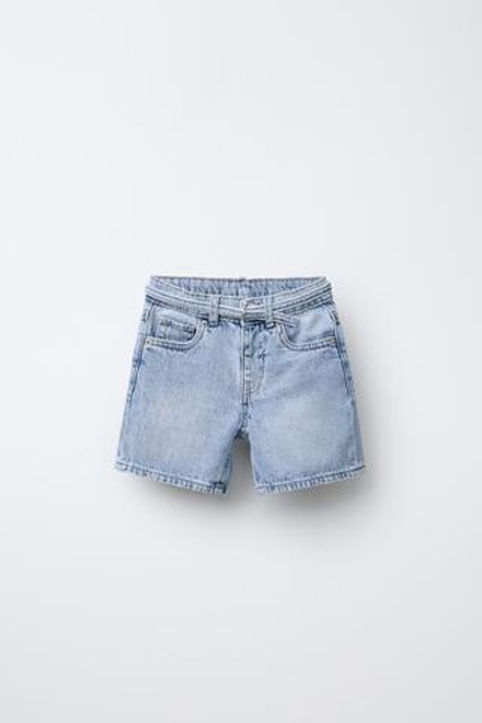 ZARA ДЖИНСОВЫЕ ШОРТЫ С РЕМНЕМ, ВЫЦВЕТШИЙ СИНИЙ
