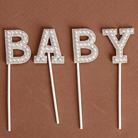 Набор топперов-букв «Ваву», в наборе 4 штуки, цвет белый