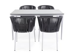 "Малага" обеденная группа на 4 персоны со стульями "Бордо", каркас белый, роуп серый