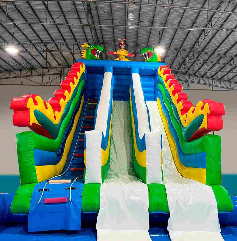 Коммерческий надувной батут-горка с бассейном «Спуск Дракона», 13*6*7,5 м