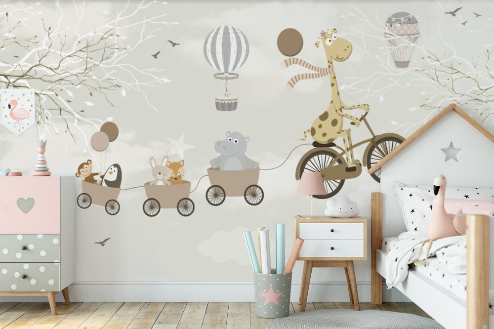 Обои жираф на велосипеде