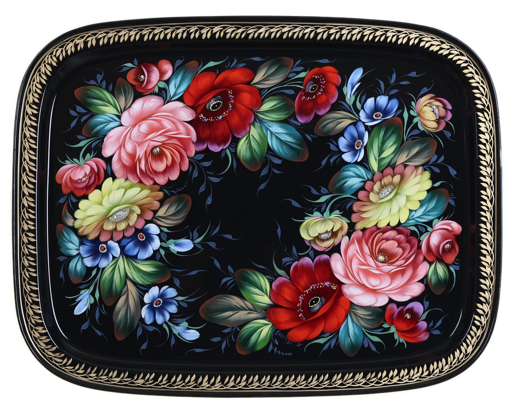 Жостовский поднос декоративный, размер 45х35 см (A19), металлический