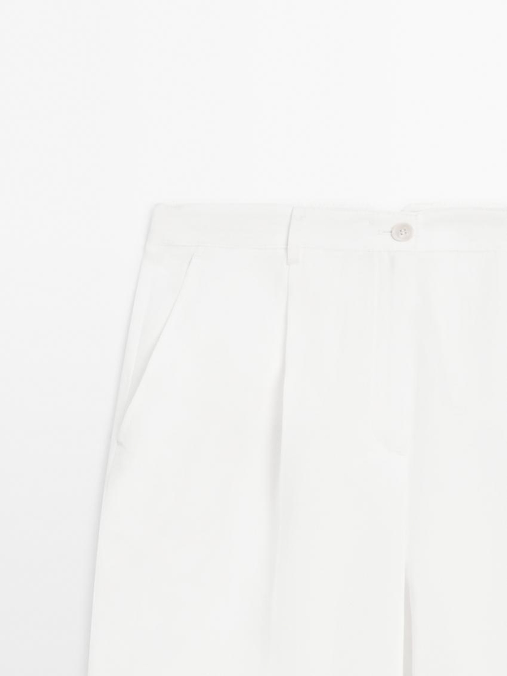 Massimo Dutti Брюки из смесового льна с пряжкой, натуральный, кремовый