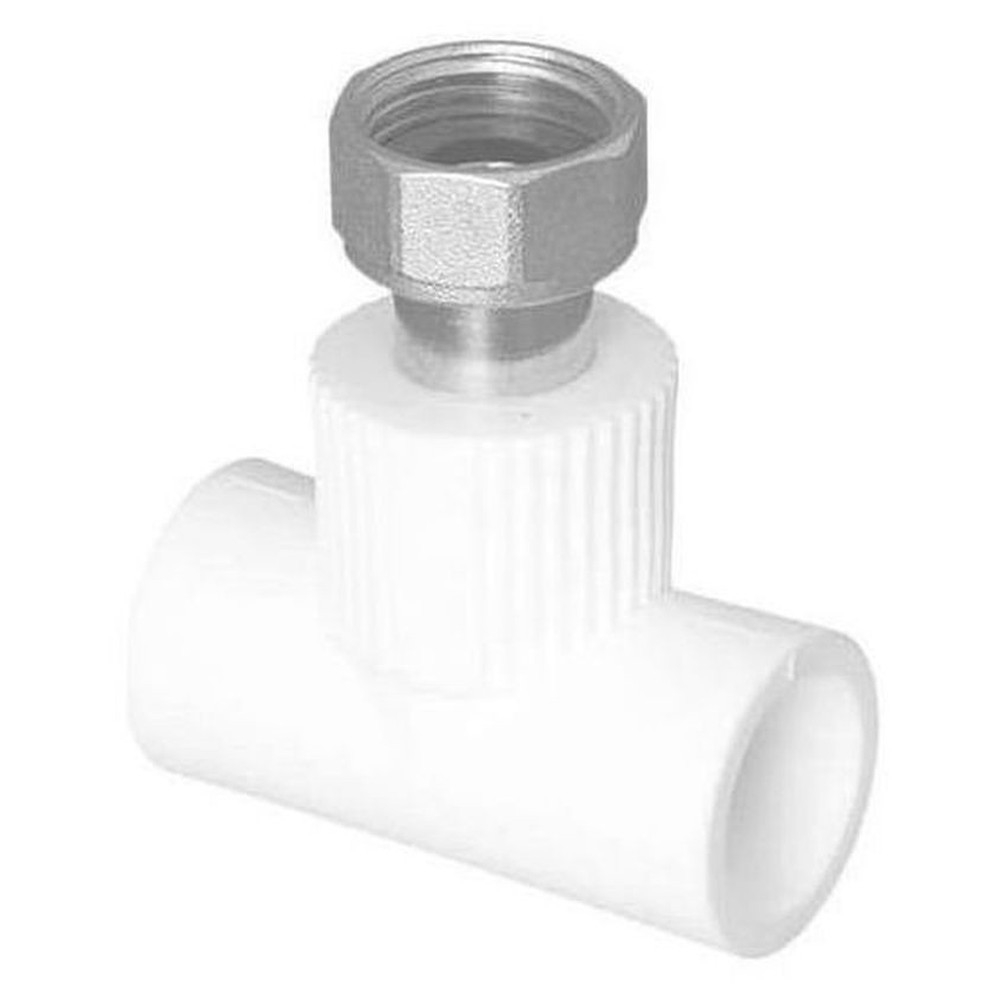 Тройник TEBO бел. PP-R с накидной гайкой 20х3/4" (мет. штуцер) (20/80), арт. 030040702