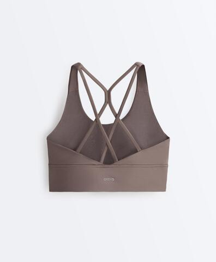 Oysho Спортивный бюстгальтер с бретелями на спине, серо-коричневый