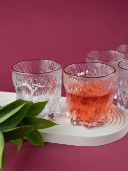 Стаканы для виски, 6 шт. Прозрачный лед с золотой каймой