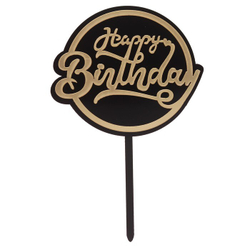 Топпер "Happy Birthday, Круг" черный с золотым, закрытый, 15 см