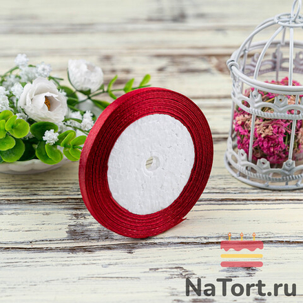 Лента атласная 6 мм(23 метра, цвет №48  бордовый)