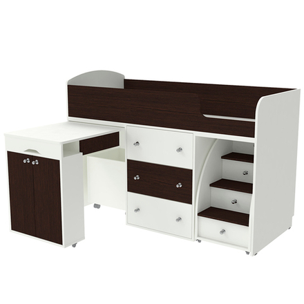 Кровать-чердак КарИВи Малыш Белый  Венге