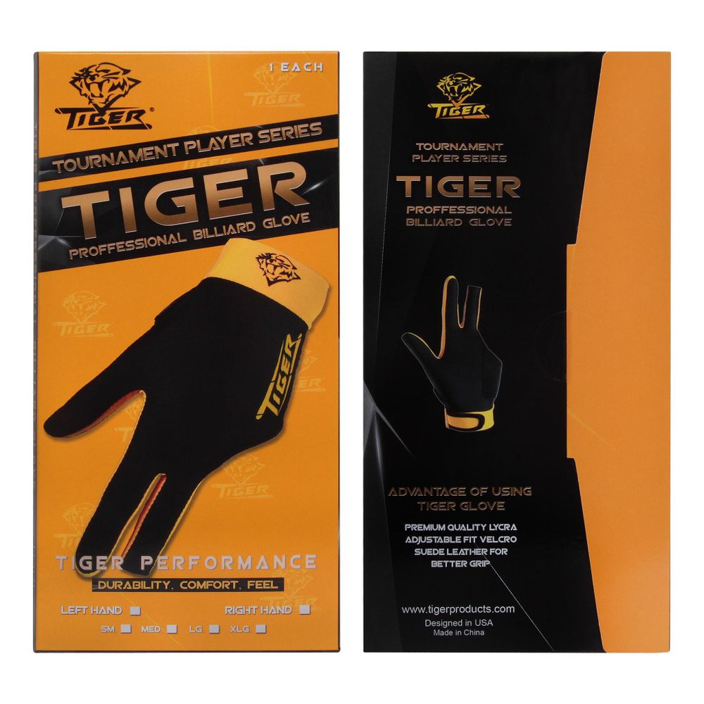 Перчатка Tiger Professional Billiard Glove черная/желтая левая XL