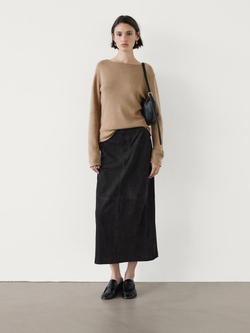 Massimo Dutti Свитер из тонкой шерсти с окантовкой, цвет верблюжьей шерсти