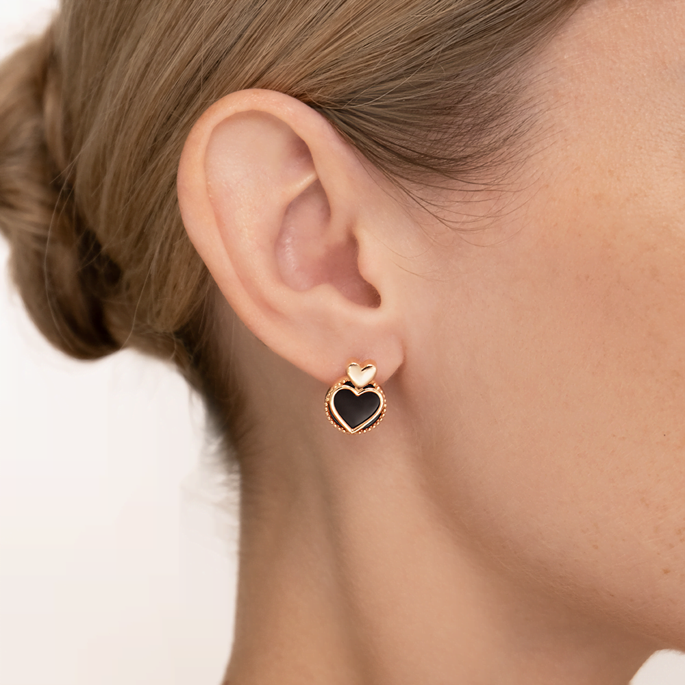 Серьги «Сердечная тайна» с английским замком из красного золота с ониксом