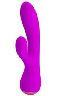 Лиловый вибратор Zachary с клиторальным стимулятором - 17,8 см.