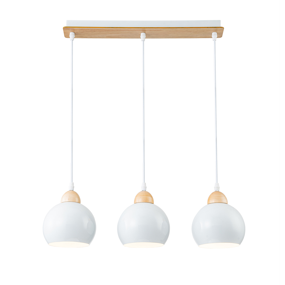 Подвесной светильник 3х40Вт Е27, металл/дерево/пластик, белый/дерево