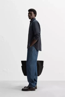 ZARА РУБАШКА ИЗ РЕЛЬЕФНОГО ХЛОПКА, МОРСКОЙ СИНИЙ