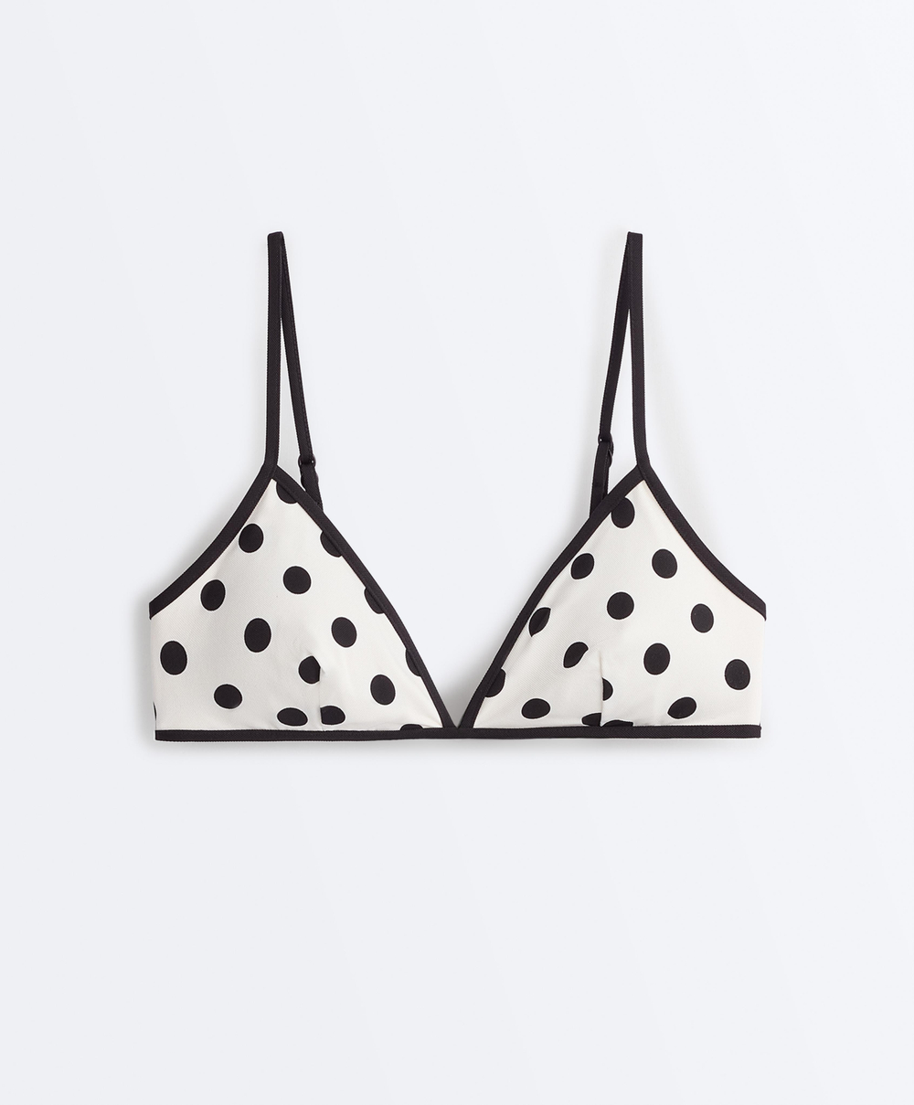 OYSHO Треугольный топ от бикини в горошек, светлый экрю