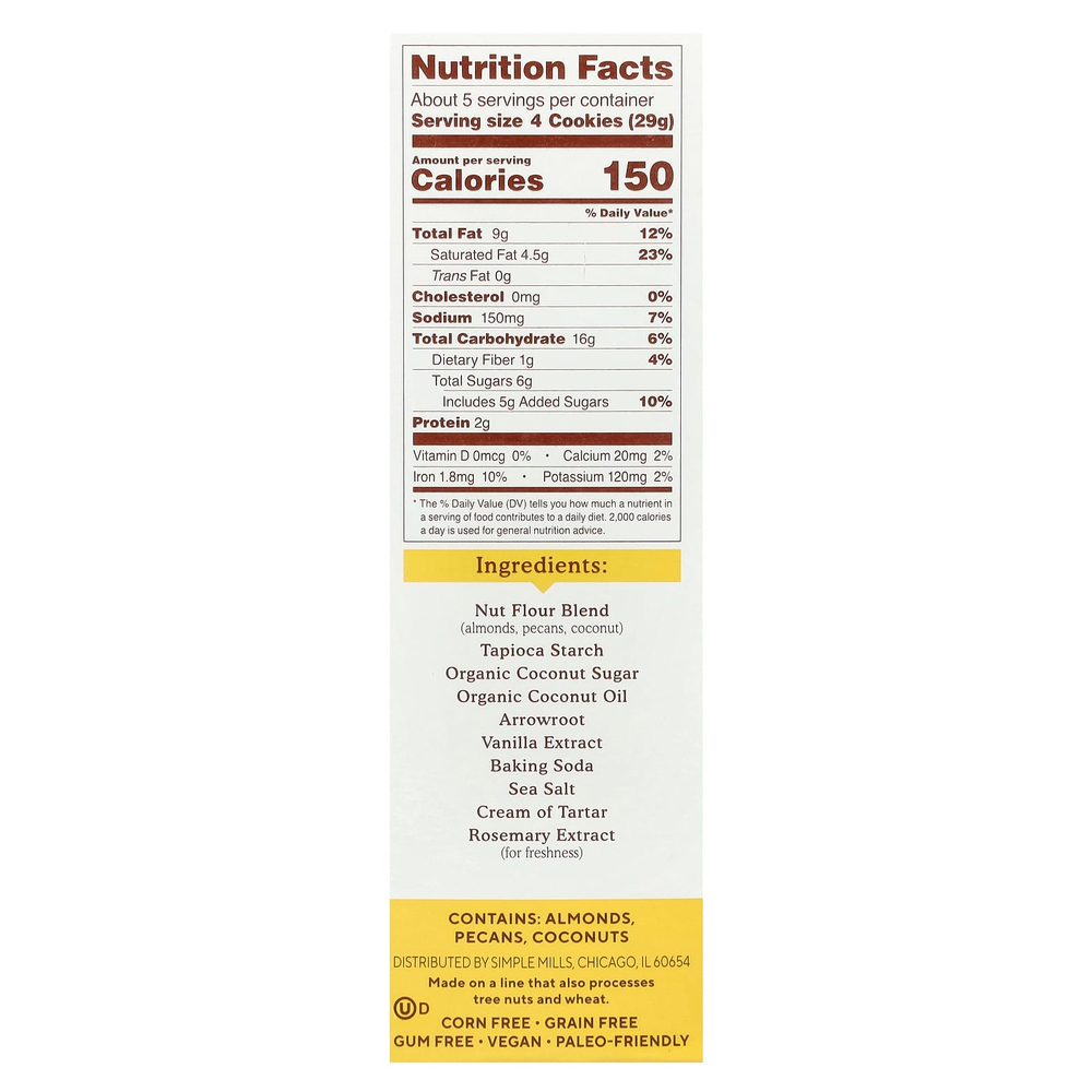 Simple Mills, От природы не содержит глютена, хрустящее обжаренное печенье с пеканом, 156 г