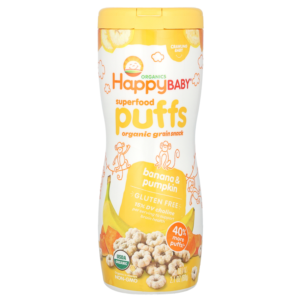 Happy Family Organics, колечки из суперфудов, органический злаковый снек, банан и тыква, 60 г (2,1 унции)