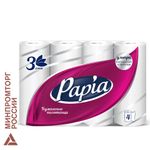 Полотенца бумажные бытовые, спайка 4 шт., 3-слойные (4х11,2 м), PAPIA, 23x13 см, белые, 5081506
