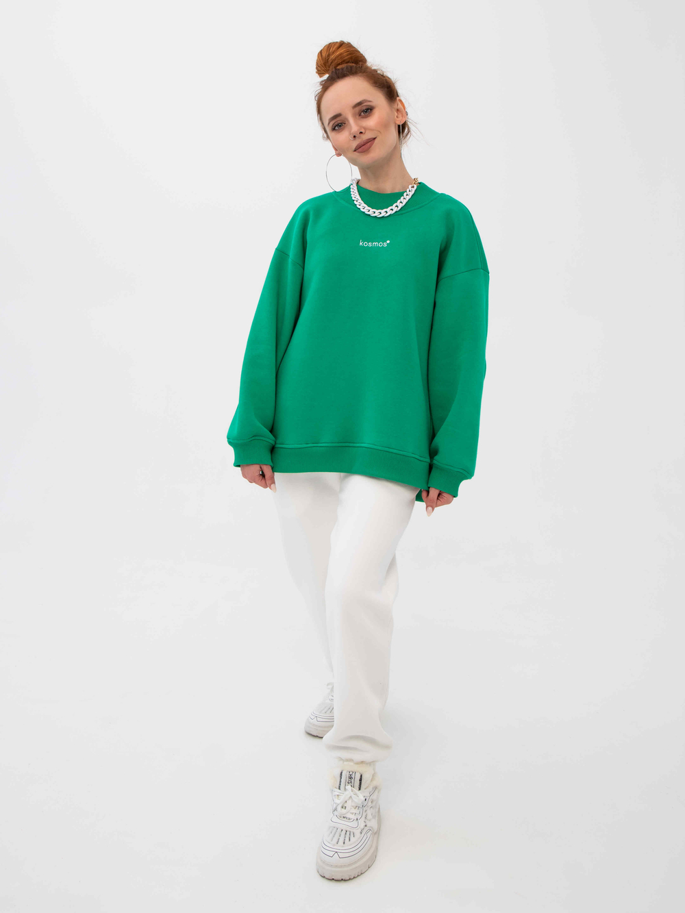 Свитшот женский оверсайз с начесом Зеленый