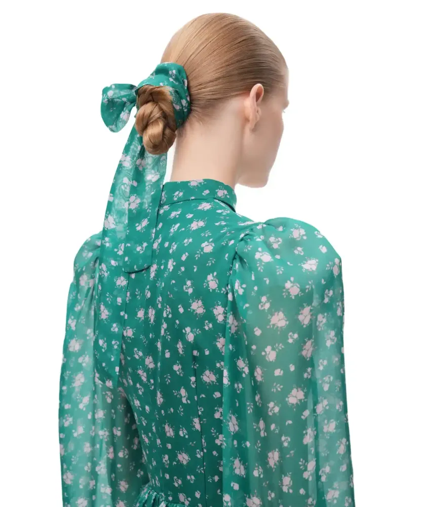 Luana, лента из зеленого шифона с мелкими светло-розовыми цветами