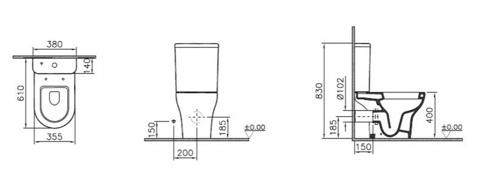 Напольный унитаз-компакт Vitra Zentrum Open-Back (Витра Центрум) 9012B003-7204 с сиденьем Микролифт