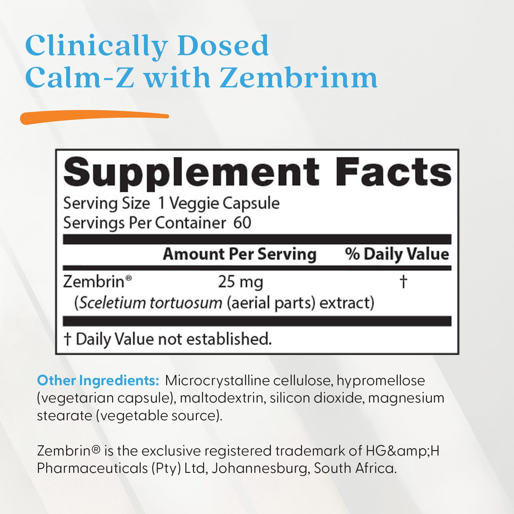 Doctor's Best, Calm-Z с зембрином, 25 мг, 60 растительных капсул