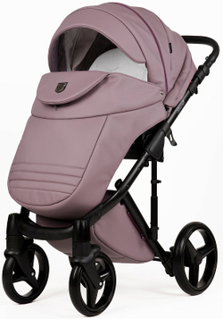 Детская коляска Adamex Luciano Deluxe 2 в 1 Q115-С (СИРЕНЬ ПУДРА 100% КОЖА+ЧЕРНАЯ РАМА)
