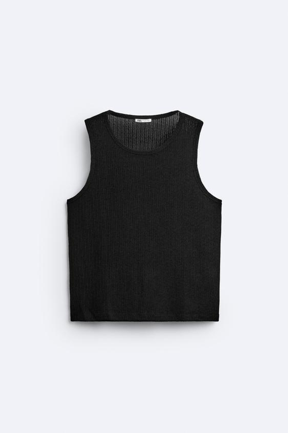 ZARA ФУТБОЛКА ИЗ РЕЛЬЕФНОЙ ТКАНИ БЕЗ РУКАВОВ, ЧЕРНЫЙ