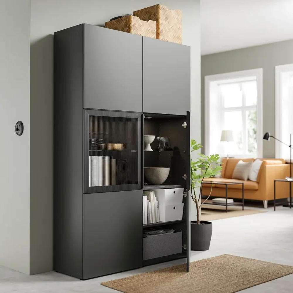 Книжный шкаф - BESTÅ/ BESTА IKEA/ БЕСТА/БЕСТО ИКЕА, 193х120 см, темно-серый