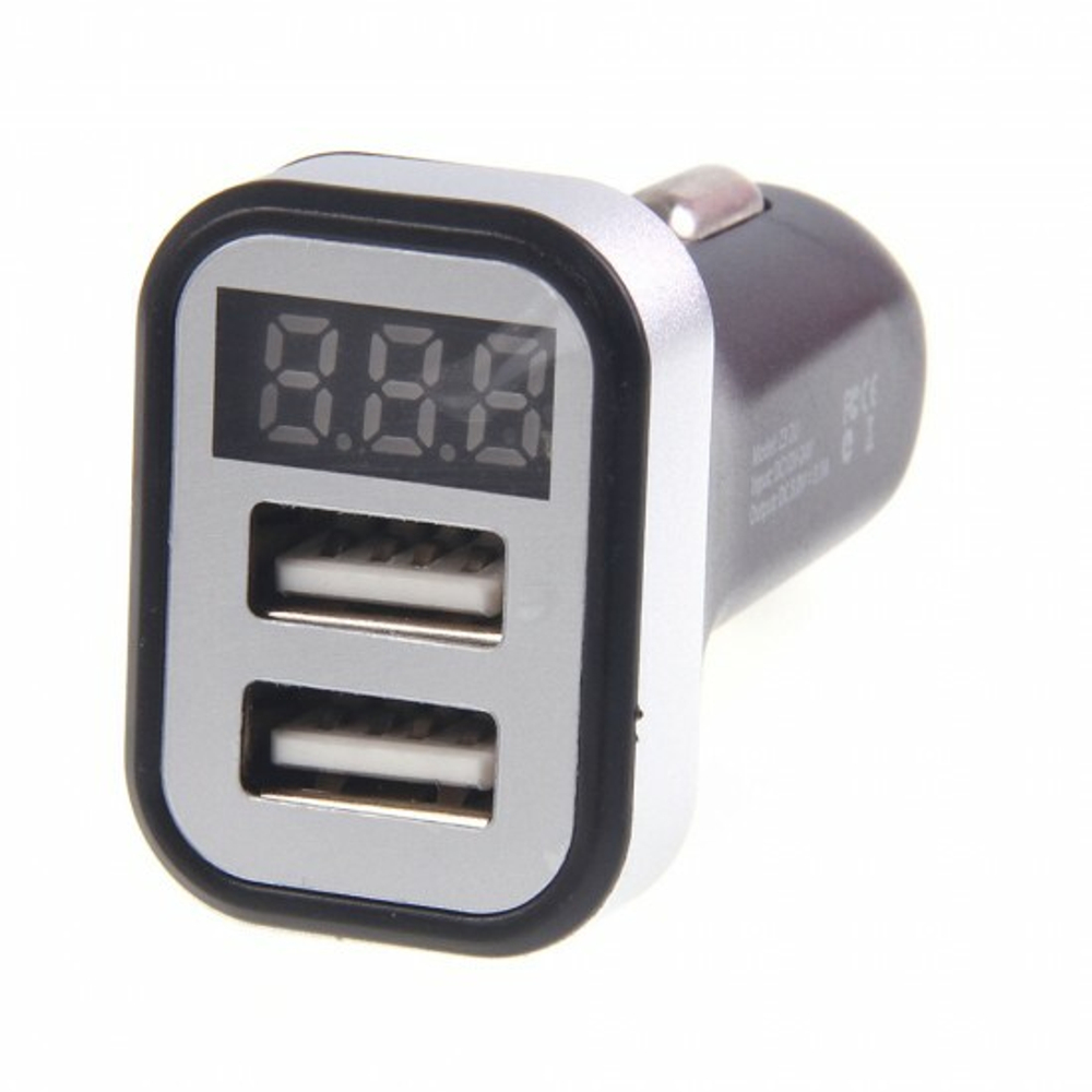 Автомобильный адаптер Hoco Z3 на 2 USB с LCD дисплеем, 012143 Черный