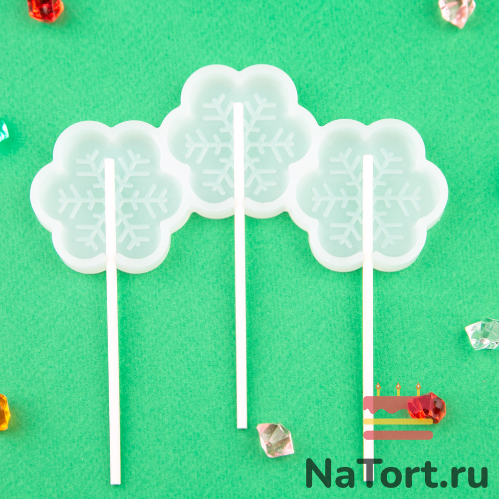 Силиконовая форма для леденцов «Снежинки 3 в 1»