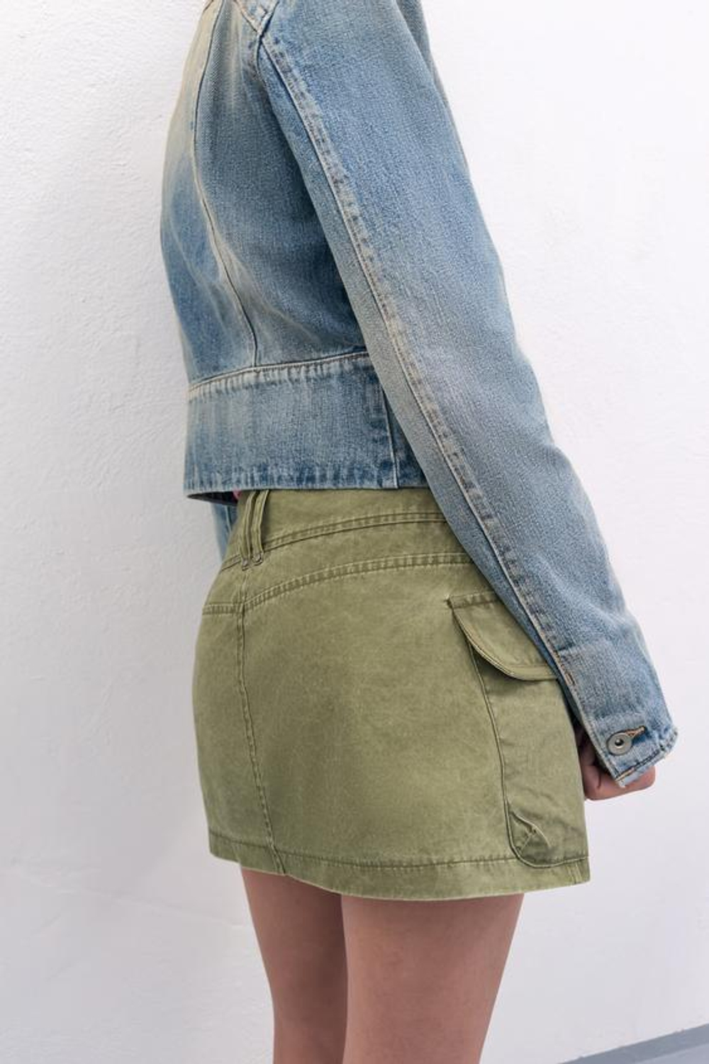 ZARA ЮБКА-ШОРТЫ С КАРМАНАМИ, ТЕМНЫЙ ХАКИ