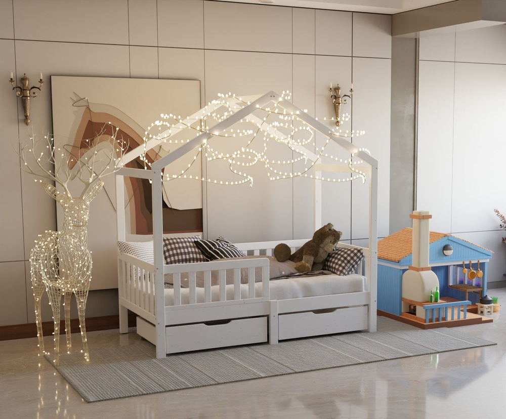 Кровать детская Фиона 160х80, деревянная из массива сосны, белый