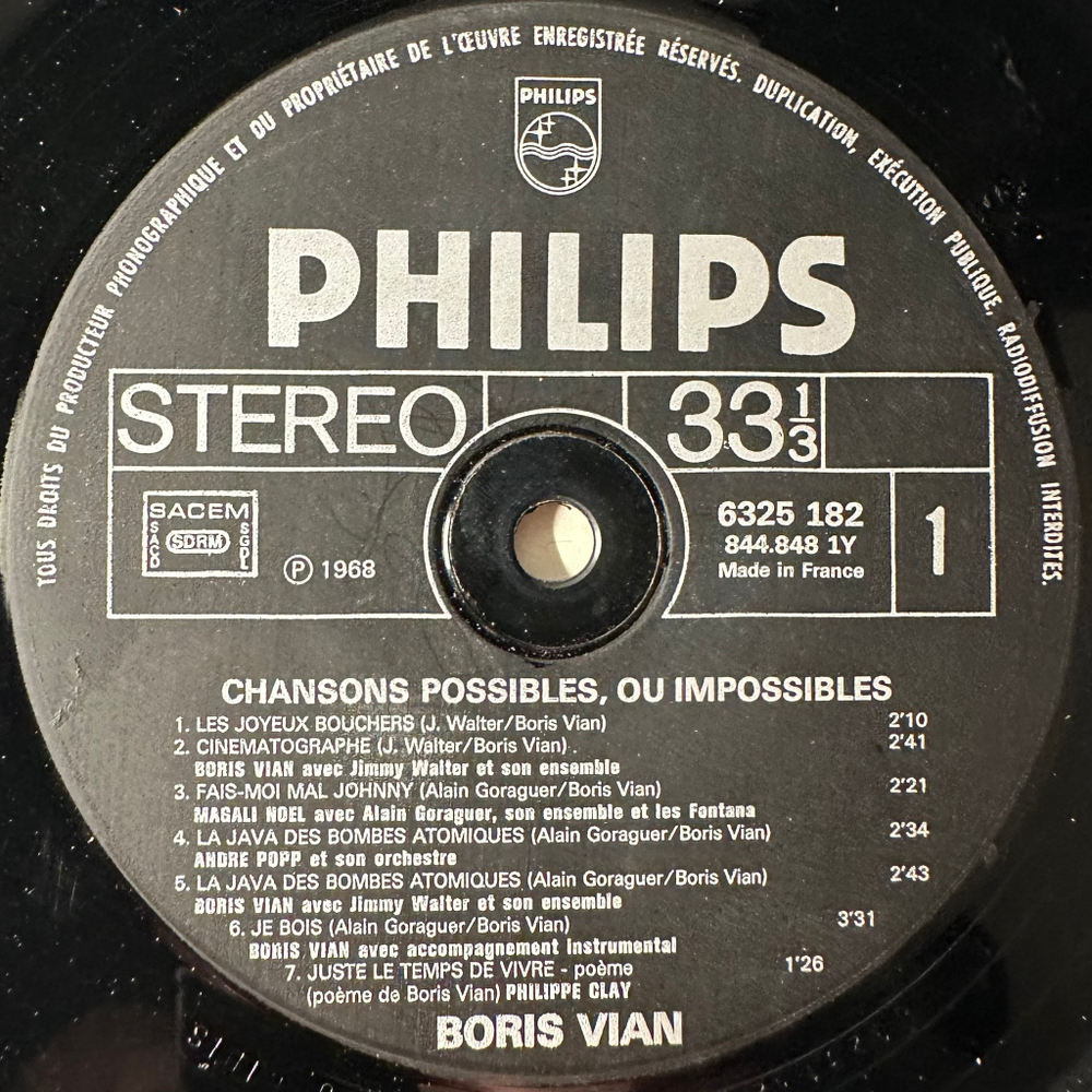 Boris Vian ‎– Chansons Possibles, Ou Impossibles (Франция)
