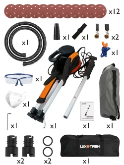 Шлифовальная машина для стен и потолков Luxotron с пылесборником, уникальном креплением для шлифовки потолка, LED подсветкой и регулируемой скоростью, сертификатом EAC